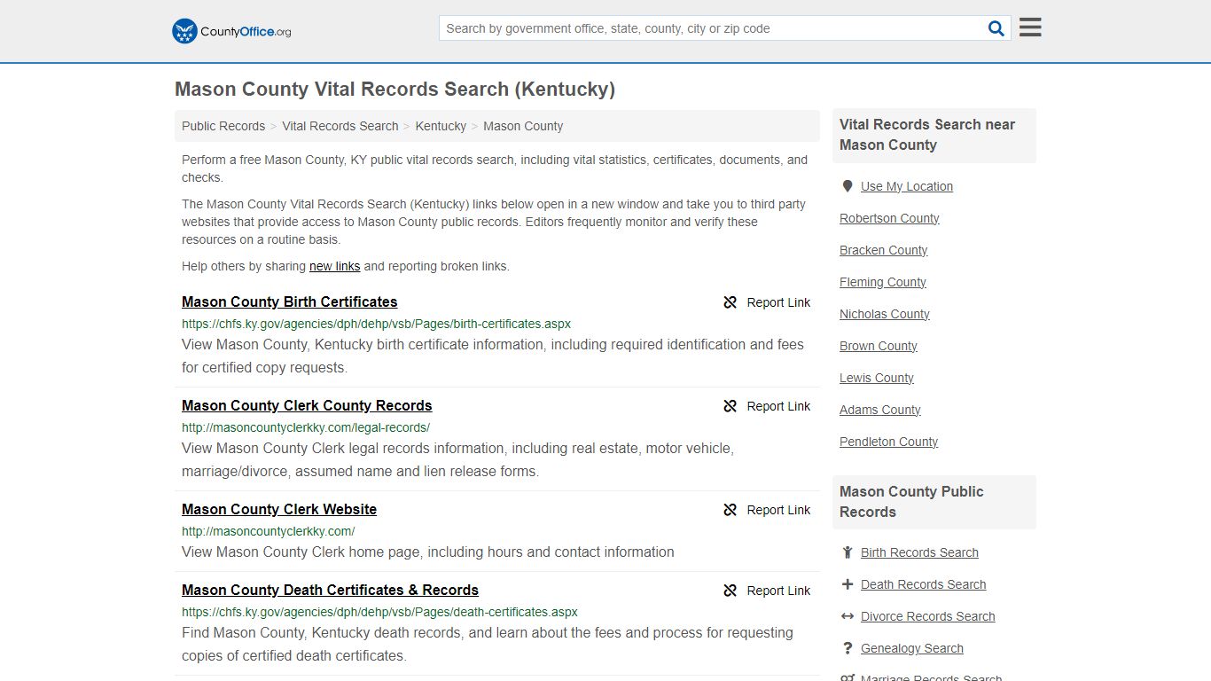 Mason County Vital Records Search (Kentucky) - County Office
